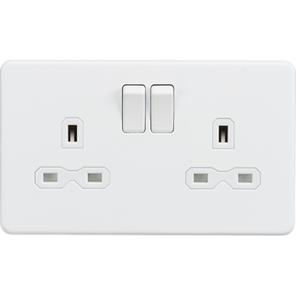 Show details for 13A 2 Gang Double Pole Switched Socket - Matt White Picture of 13A 2 Gang Double Pole Switched Socket - Matt White
