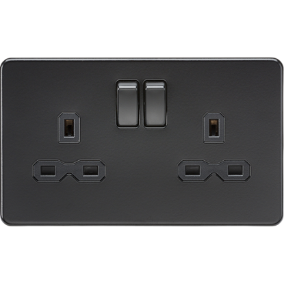 Show details for 13A 2 Gang Double Pole Switched Socket - Matt Black with Black Insert Picture of 13A 2 Gang Double Pole Switched Socket - Matt Black with Black Insert