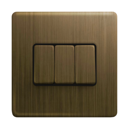 Picture of Terra 3 Gang 2 Way 10AX Single Pole Switch Antique Brushed Brass